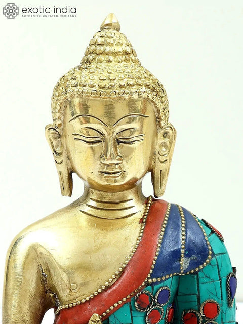 8" The Medicine Buddha (Tibetan Buddhist) | Inlay Buddha | Brass with Stone | Handmade