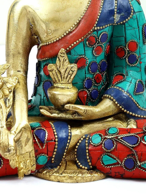8" The Medicine Buddha (Tibetan Buddhist) | Inlay Buddha | Brass with Stone | Handmade