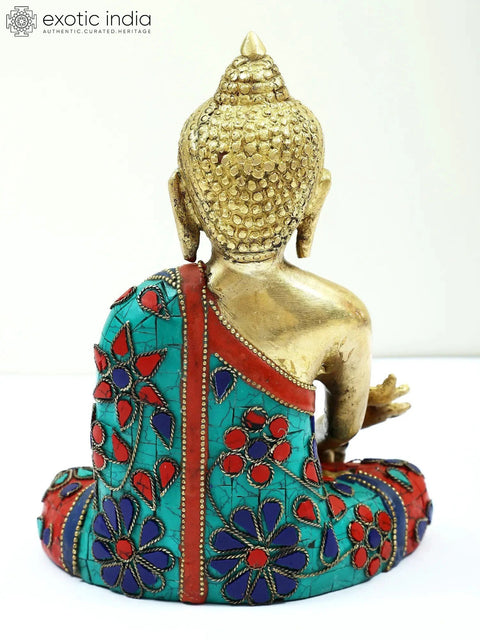 8" The Medicine Buddha (Tibetan Buddhist) | Inlay Buddha | Brass with Stone | Handmade