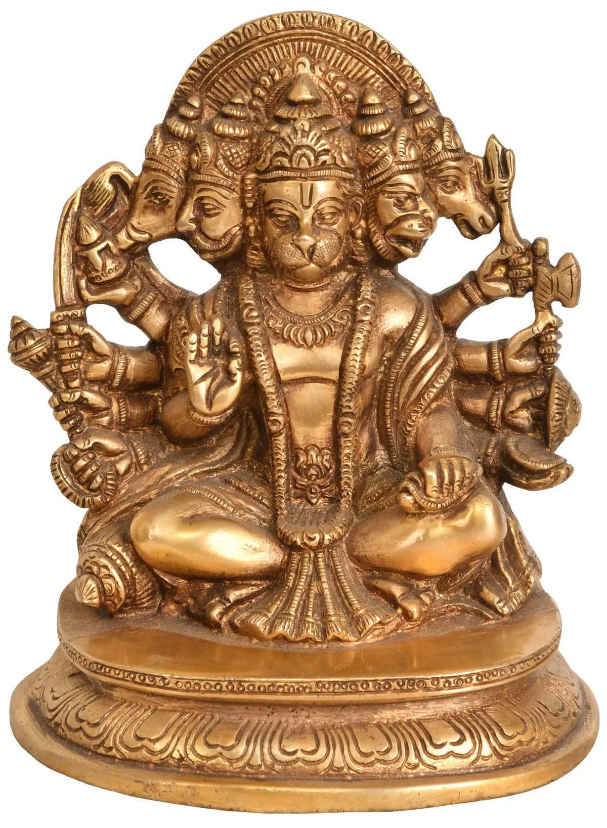 5" Five Headed Hanuman Idol as Eleventh Rudra | Handmade Brass Statue | Made in India