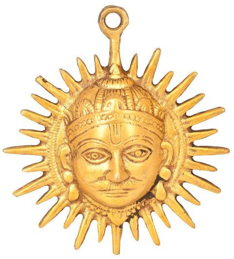 Sparkling Golden Brass Handmade Vastu Wall Hanging of Surya Bhagwan