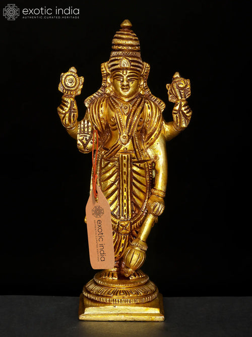 6" Lord Vishnu Brass Statue for Home Pooja