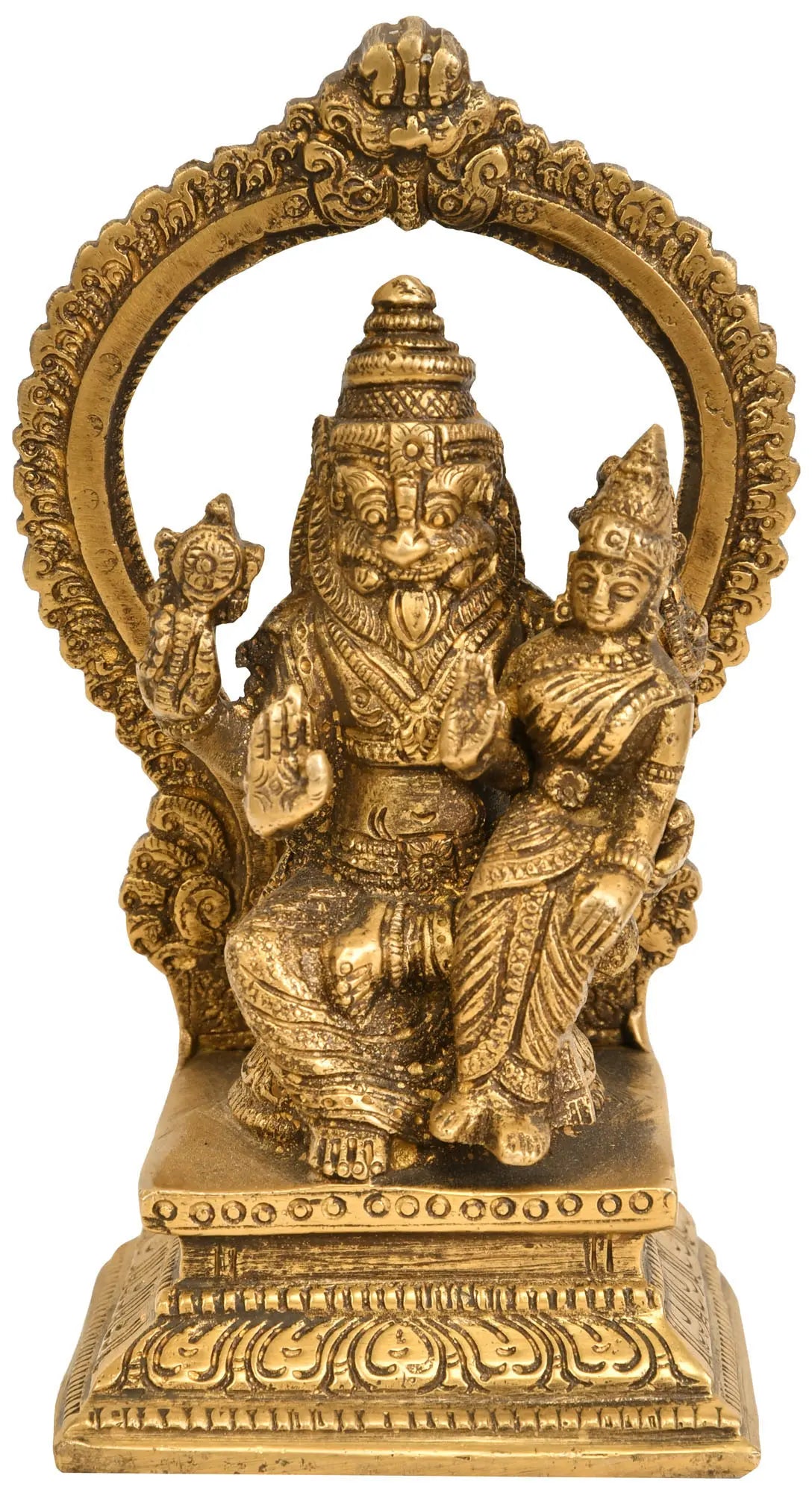 5" Brass Lord Narasimha Statue with His Shakti | Handmade | Made in India