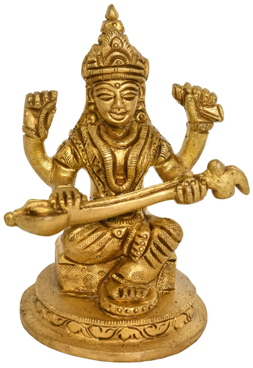 Goddess Saraswati Handmade Brass Statue for Home Pooja