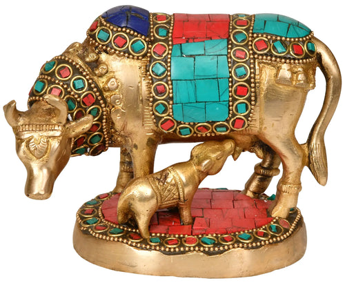 5" Cow and Calf Brass Statue Handmade Home Decor