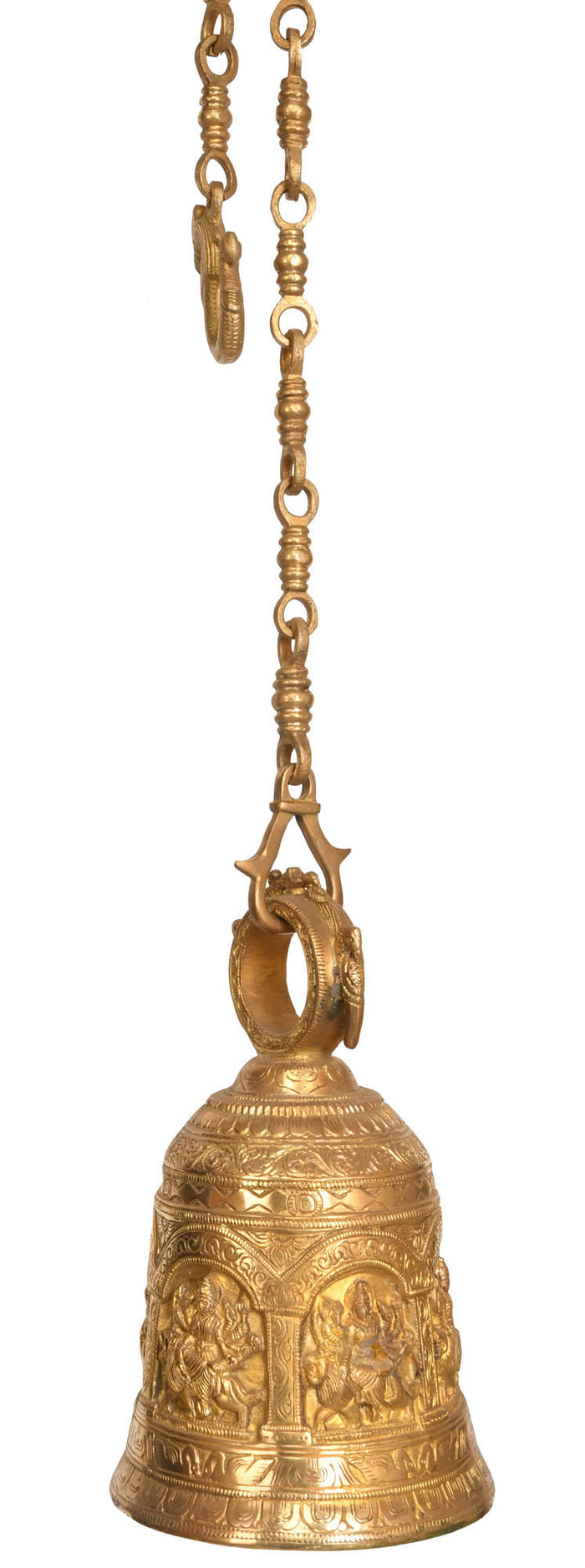 9" Goddess Durga Temple Hanging Bell In Brass | Handmade | Made In India