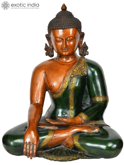 21" Handmade Lord Buddha Bhumisparsha Mudra Brass Statue