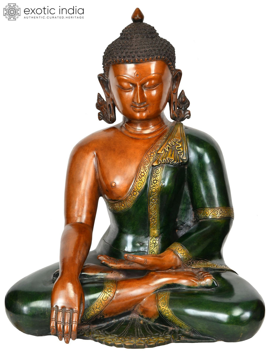 21" Handmade Lord Buddha Bhumisparsha Mudra Brass Statue