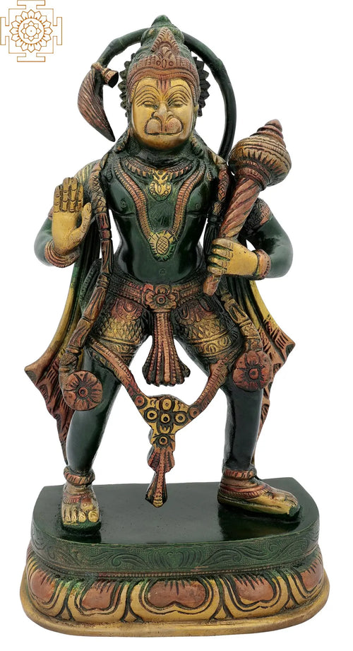 11" Handmade Lord Hanuman Blessing Brass Statue for Pooja