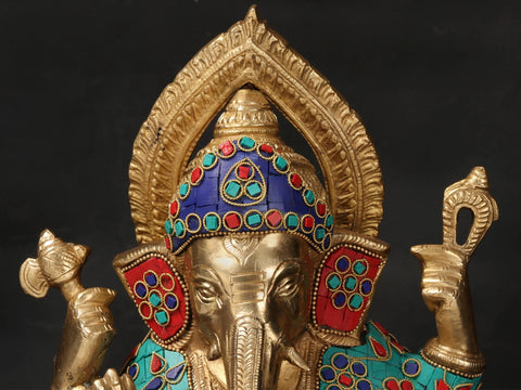 12" Lord Ganesha Seated on Rat In Brass | Handmade | Made In India