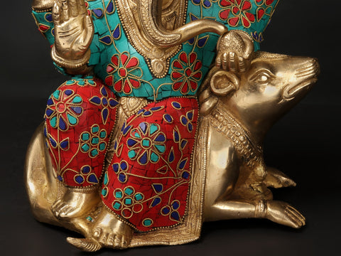 12" Lord Ganesha Seated on Rat In Brass | Handmade | Made In India