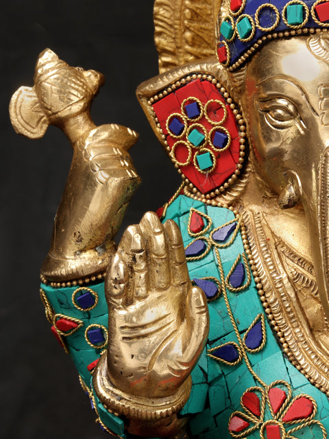 12" Lord Ganesha Seated on Rat In Brass | Handmade | Made In India