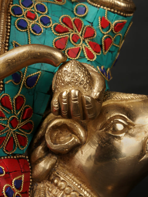 12" Lord Ganesha Seated on Rat In Brass | Handmade | Made In India