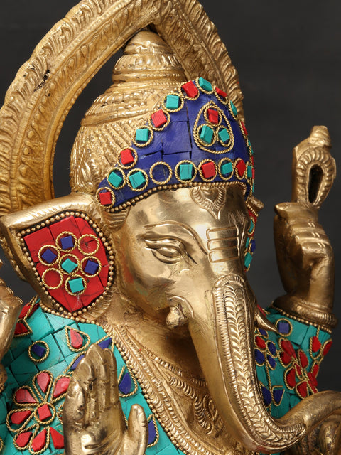 12" Lord Ganesha Seated on Rat In Brass | Handmade | Made In India
