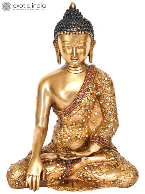 8" Lord Buddha in Bhumisparsha Mudra (Tibetan Buddhist) In Brass | Handmade | Made In India