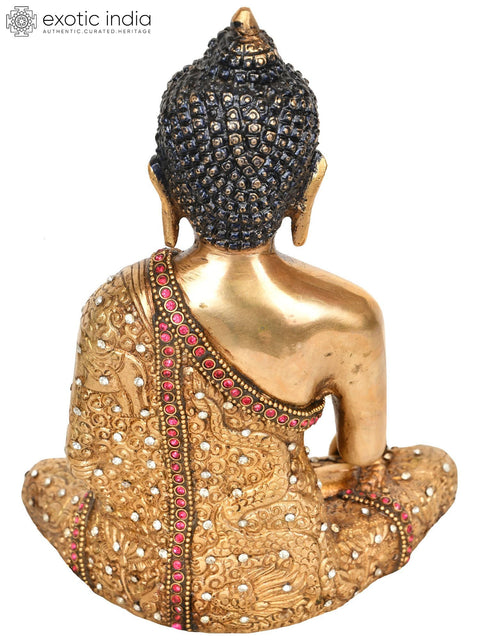 8" Lord Buddha in Bhumisparsha Mudra (Tibetan Buddhist) In Brass | Handmade | Made In India