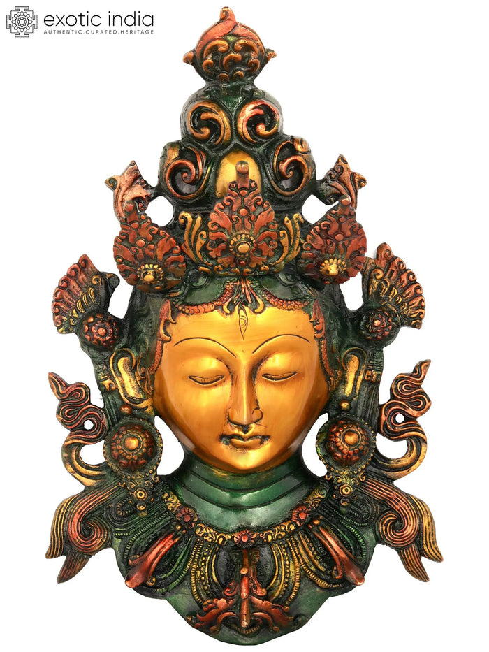 12" Brass Devi Tara Wall-Hanging Mask Handmade