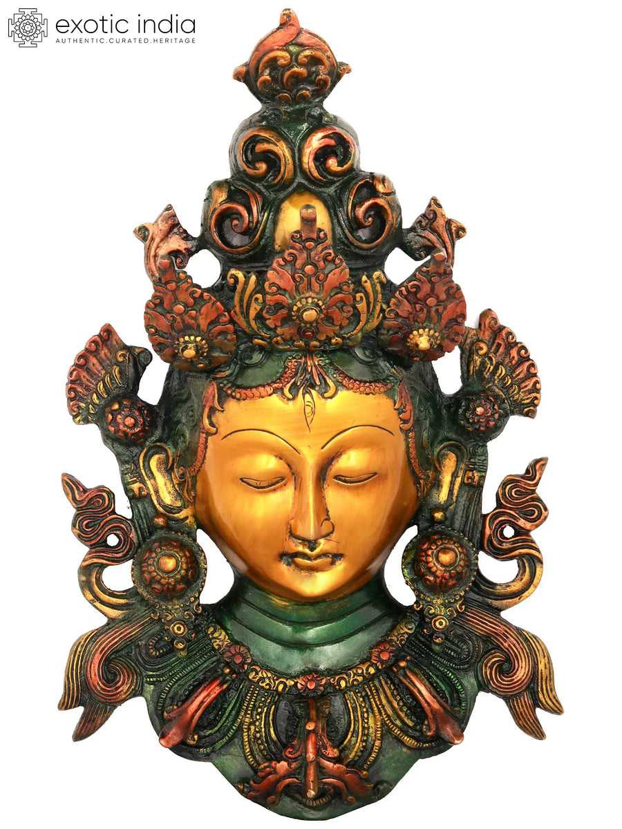 12" Brass Devi Tara Wall-Hanging Mask Handmade