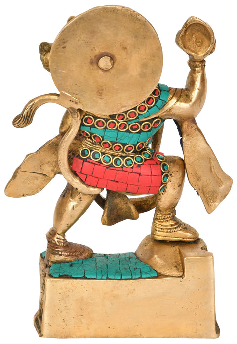 7" Lord Hanuman Brass Idol Lifting the Sanjivani Mountain | Handmade | Made In India
