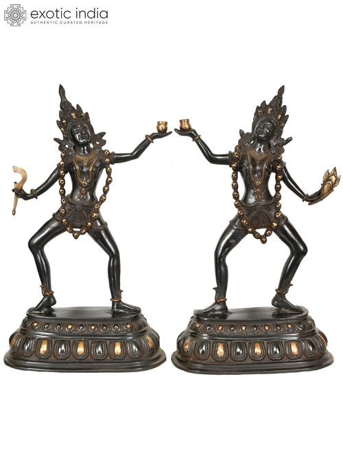 22" Two Yoginis Brass Handmade Statue
