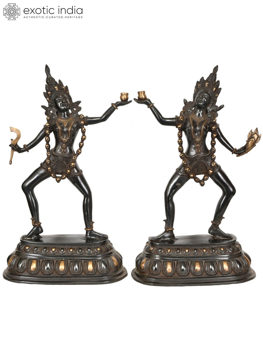 22" Two Yoginis Brass Handmade Statue