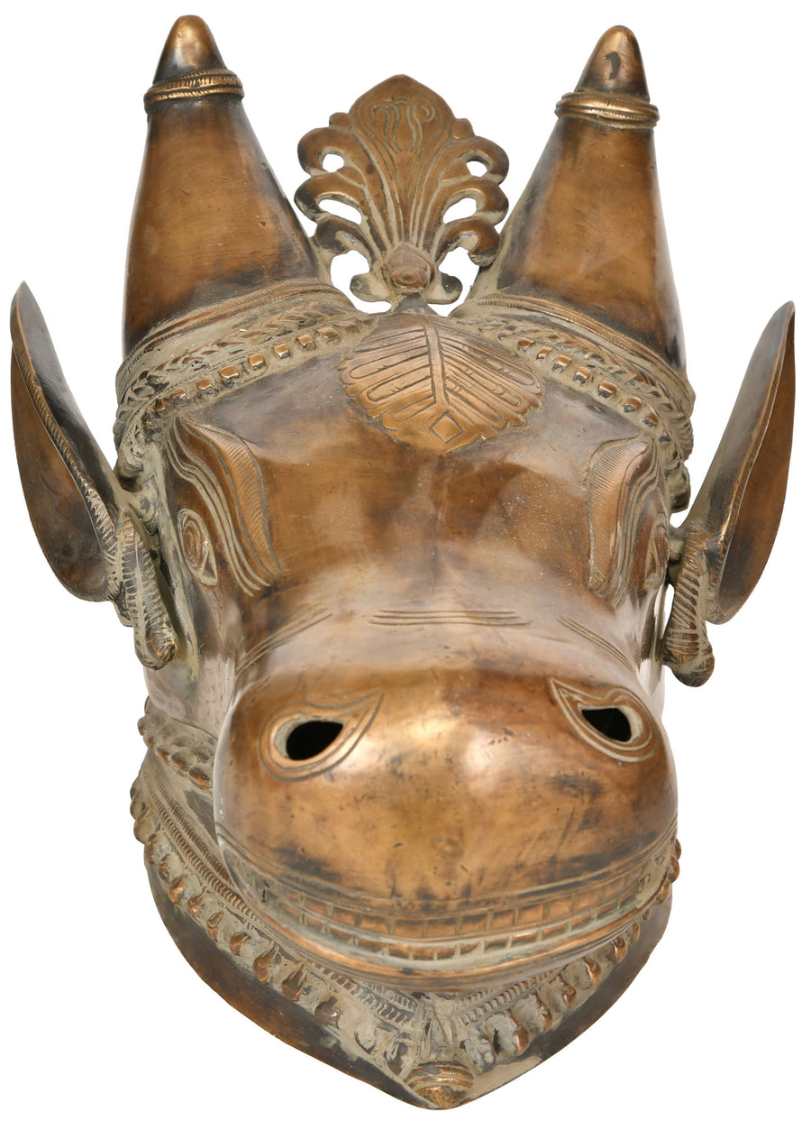 8" Nandi Head Brass Wall Hanging Statue Handmade