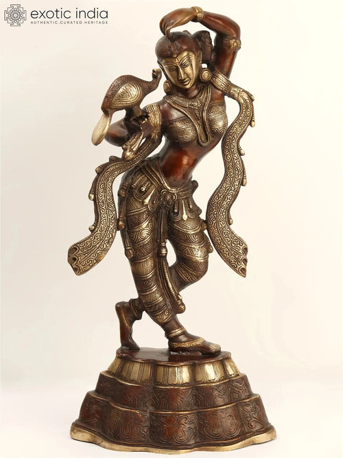 23" Handmade Brass Apsara with Peacock Statue for Home Decor