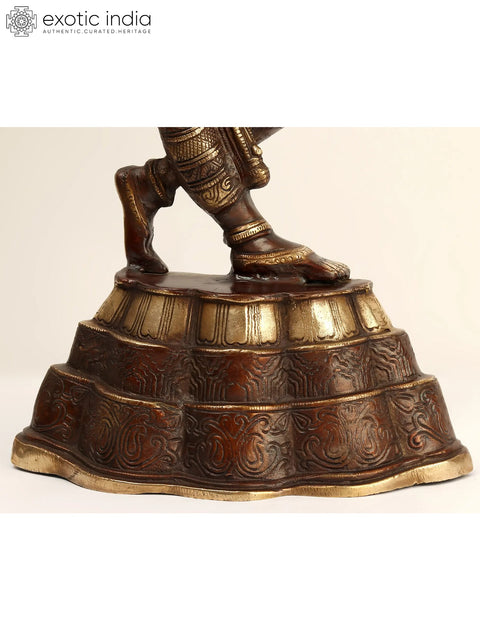 23" Apsara Statue with Peacock Applying Vermillion | Handmade Brass Murti