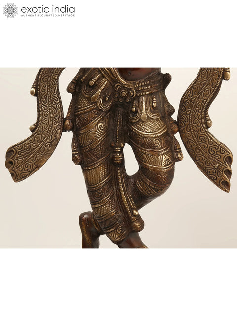 23" Apsara Statue with Peacock Applying Vermillion | Handmade Brass Murti