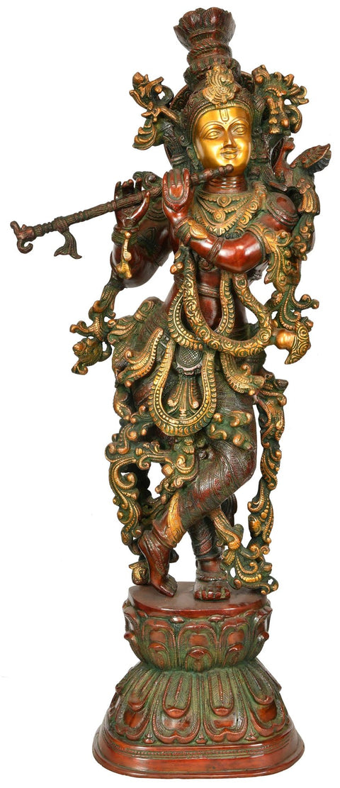 30" Lord Krishna In Brass | Handmade | Made In India