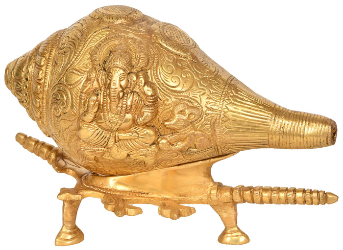 9" Handmade Ganesha Conch Brass Sculpture