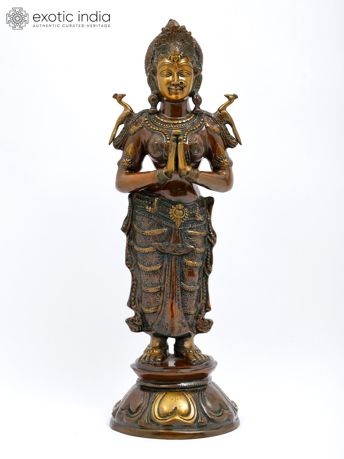 30" Namaste (Welcome) Lady Brass Sculpture | Handmade | Made in India