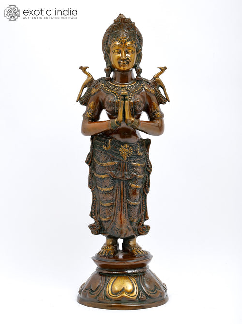 30" Namaste Welcome Lady Brass Sculpture Handmade