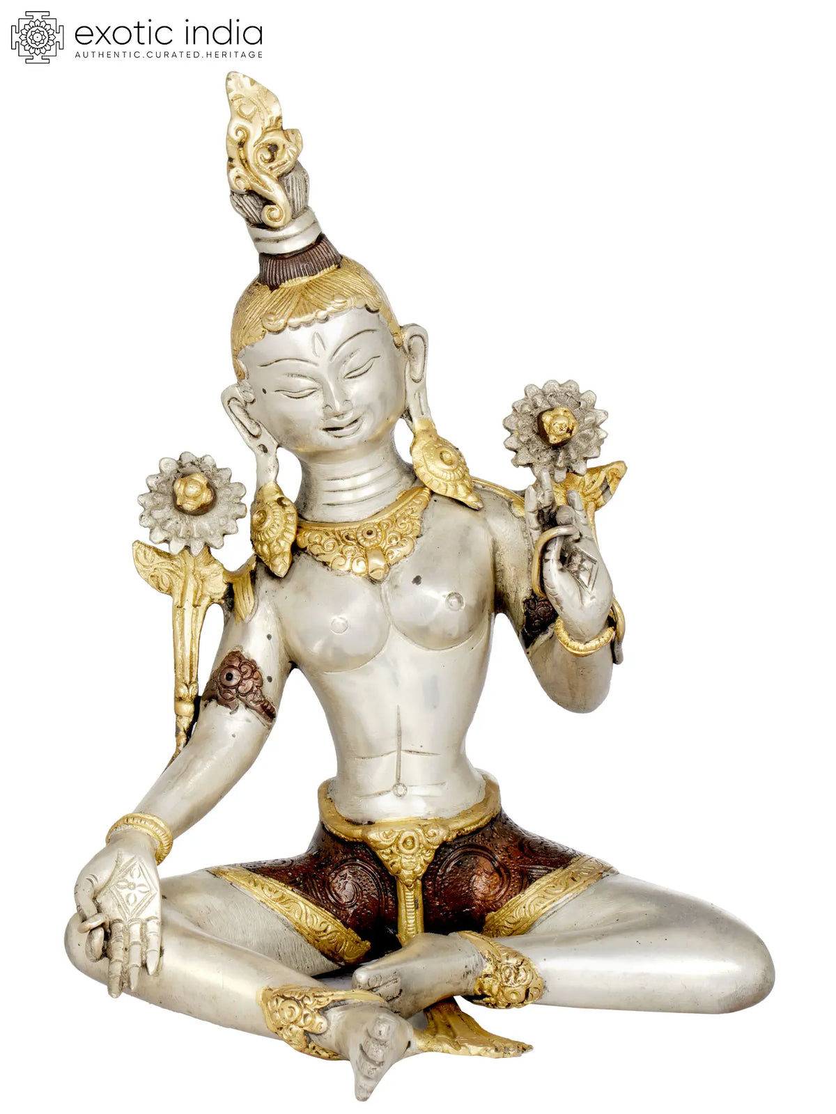 10" Goddess Green Tara (Tibetan Buddhist) In Brass | Handmade | Made In India