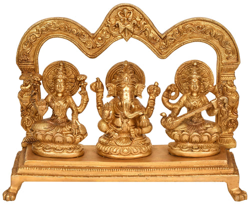 7" Brass Lakshmi Ganesha Saraswati Statue Handmade