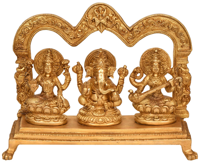 7" Lakshmi Ganesha and Saraswati In Brass | Handmade | Made In India