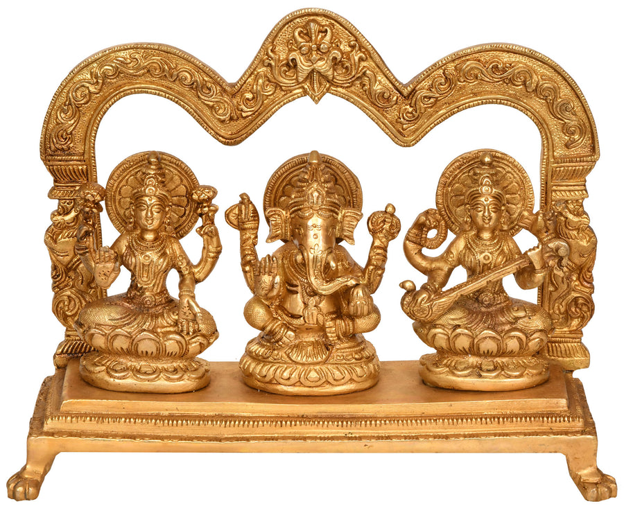 7" Brass Lakshmi Ganesha Saraswati Statue Handmade