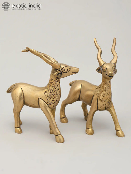Pair of Deer Brass Figurines for Home Decor