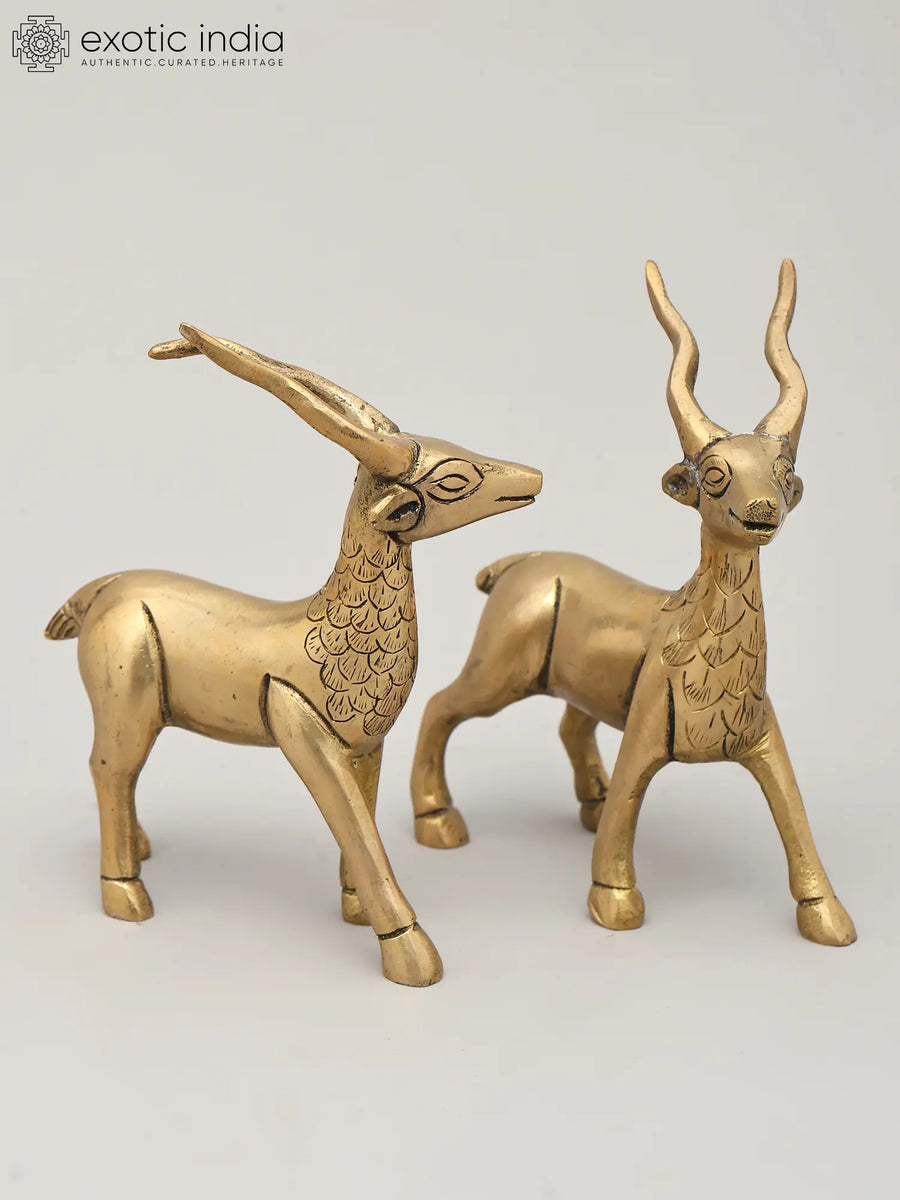 Pair of Deer Brass Figurines for Home Decor