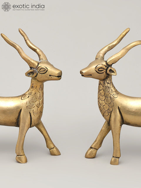 Pair of Deer Brass Figurines | Animal Statue for Decor