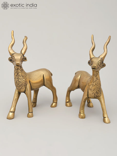 Pair of Deer Brass Figurines | Animal Statue for Decor