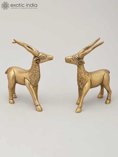 Pair of Deer Brass Figurines | Animal Statue for Decor