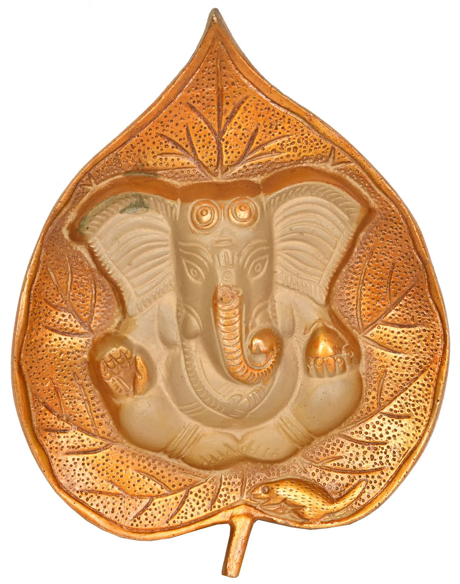 6" Brass Pipal Leaf Ganesha Wall Hanging Handmade