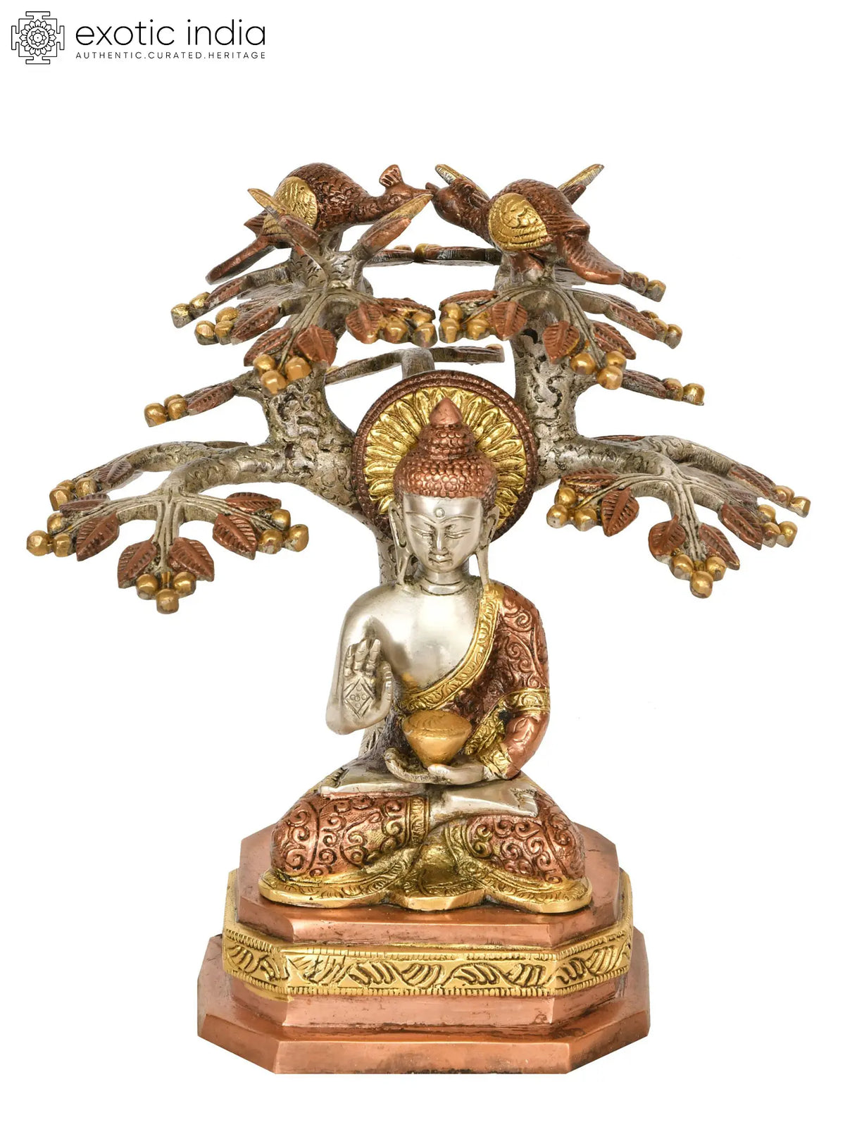 9" Lord Buddha Preaching Under The Bodhi Tree (Tibetan Buddhist) in Brass | Handmade | Made In India