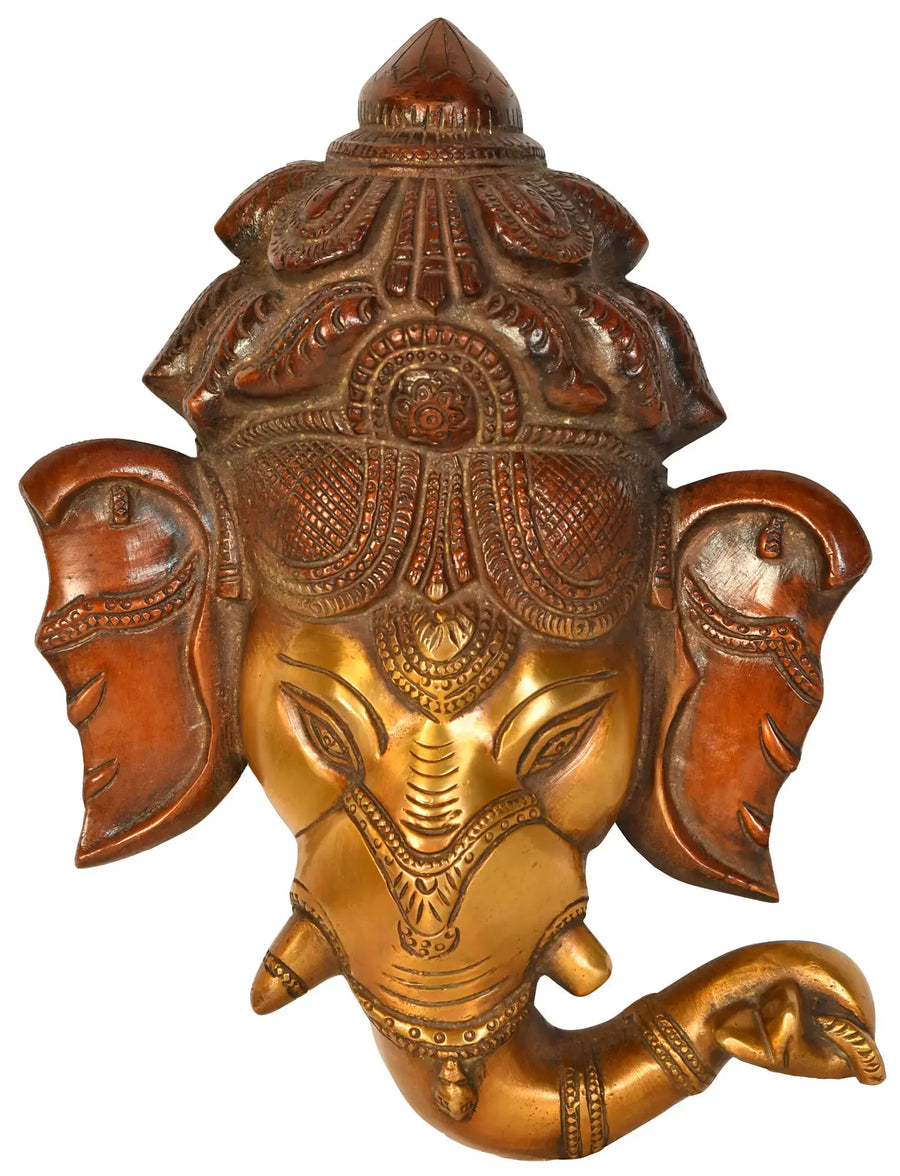 8" Brass Ganesha Wall Hanging Mask Handmade