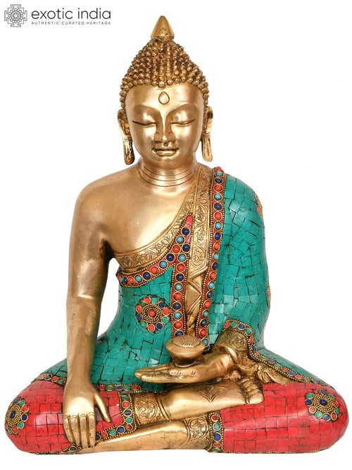 14" Handmade Lord Buddha Bhumisparsha Mudra Brass Statue