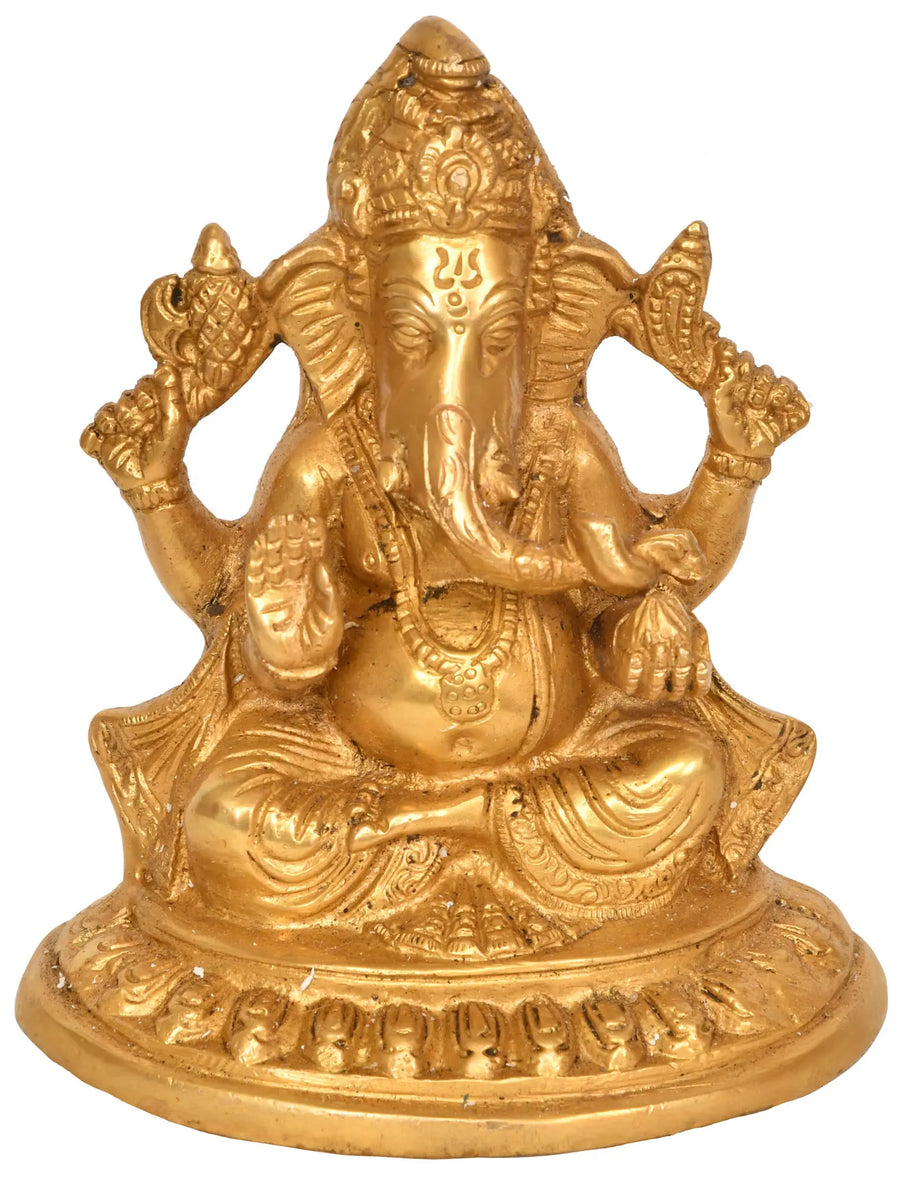6" Handmade Brass Ganesha Statue in Ashirwad Mudra