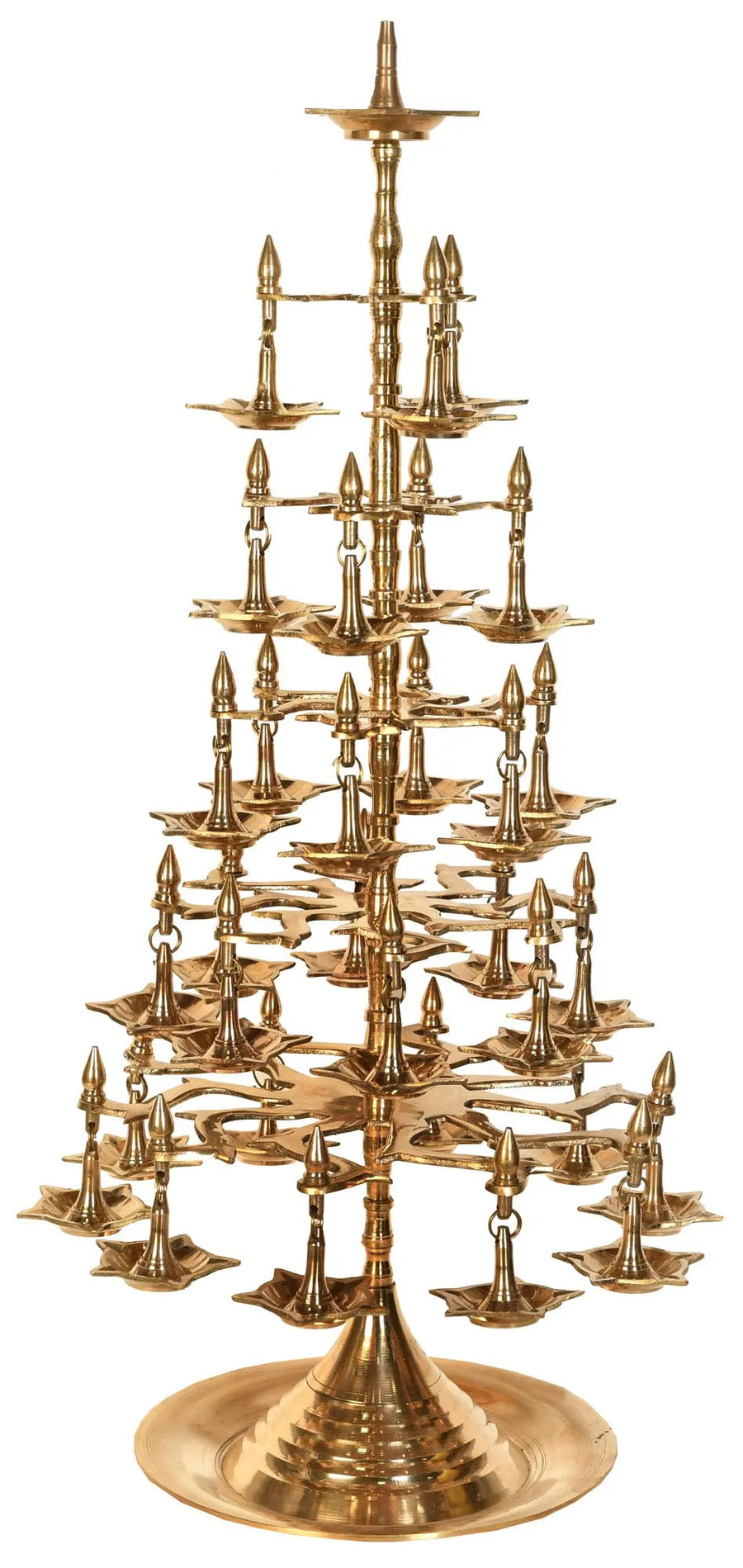 160 Wicks Brass Oil Lamp on Stand Handmade South Indian Statue