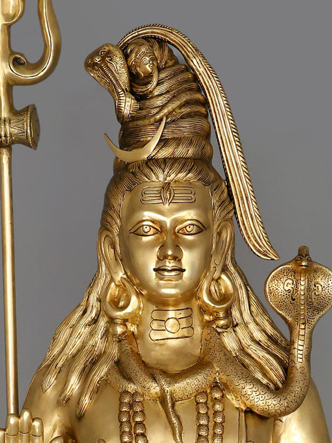 84" Huge Standing Lord Shiva with Trishul | Brass Statue | Made In India