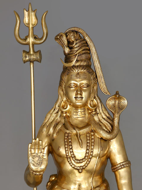 84" Huge Standing Lord Shiva with Trishul | Brass Statue | Made In India